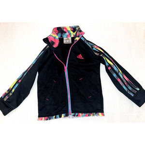Youth Kids Adidas Rainbow 3-stripe Zip Up Jacket Girls 2T Black Long Sleeve